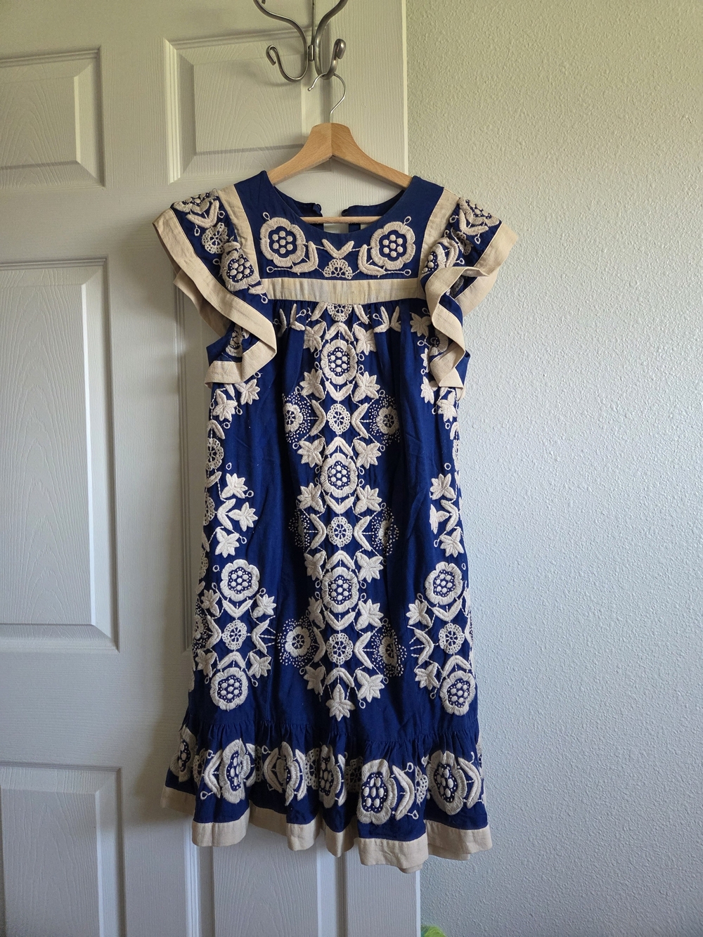 Sea New York Navy and Cream Embroidered Dress Linen Cotton